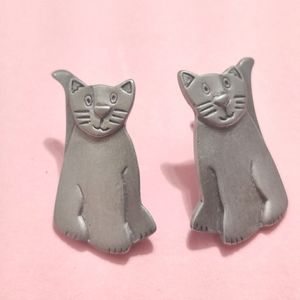 Mali Pewter Happy Cat Whimsical Figural Earrings